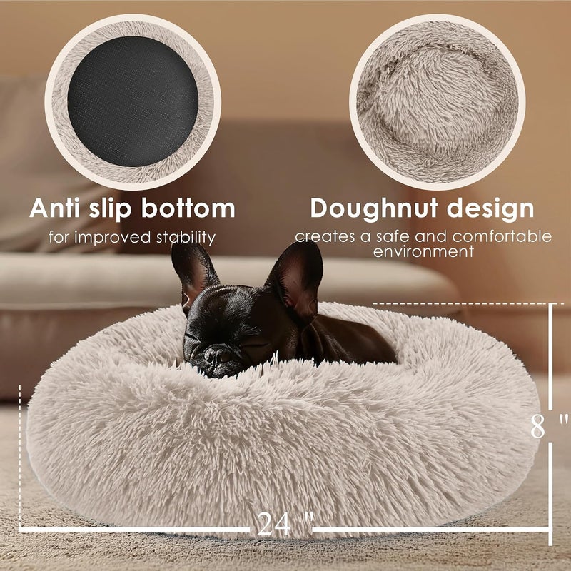 Hoewina Dogs Bed for Small Dogs, Anti-Anxiety Washable Round Bed (Brown, 24.0" L x 24.0" W x 8.0" Th) - Image 3