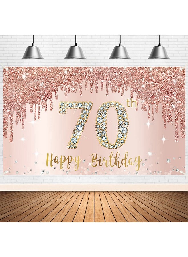 بامكوفي سعيد 70 عيد ميلاد راية خلفية الزينة للنساء ارتفع الذهب 70 عيد ميلاد حزب علامة اللوازم الوردي 70 سنة عيد ميلاد ملصق خلفية الصورة كشك الدعائم ديكور  - Image 1