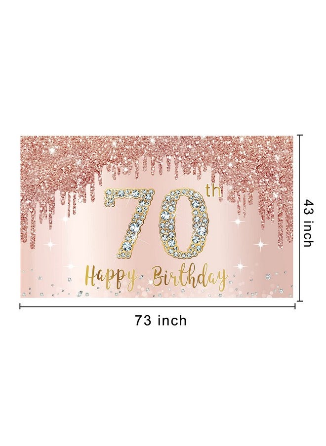 بامكوفي سعيد 70 عيد ميلاد راية خلفية الزينة للنساء ارتفع الذهب 70 عيد ميلاد حزب علامة اللوازم الوردي 70 سنة عيد ميلاد ملصق خلفية الصورة كشك الدعائم ديكور  - Image 2