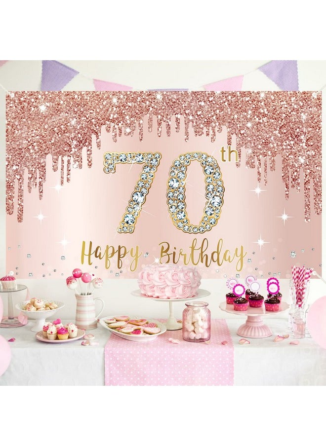 بامكوفي سعيد 70 عيد ميلاد راية خلفية الزينة للنساء ارتفع الذهب 70 عيد ميلاد حزب علامة اللوازم الوردي 70 سنة عيد ميلاد ملصق خلفية الصورة كشك الدعائم ديكور  - Image 4