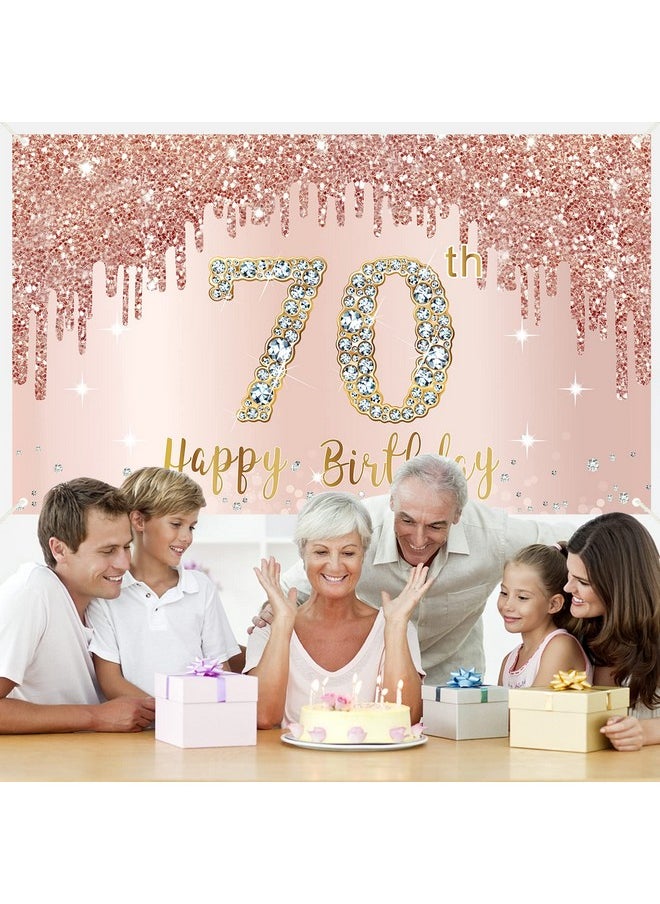 بامكوفي سعيد 70 عيد ميلاد راية خلفية الزينة للنساء ارتفع الذهب 70 عيد ميلاد حزب علامة اللوازم الوردي 70 سنة عيد ميلاد ملصق خلفية الصورة كشك الدعائم ديكور  - Image 5