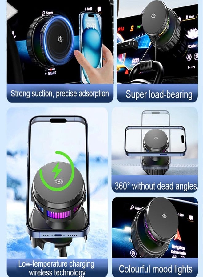 RWSEFK Vacuum Suction Magnetic Phone Holder Mount With Cooler, 360° Adjustable Auto Essentials Supplies Novelty Stuff Accessories A Movable Vacuum Suction Cup Car Phone Stand for Cars/Smooth Surface (Black) - Image 3