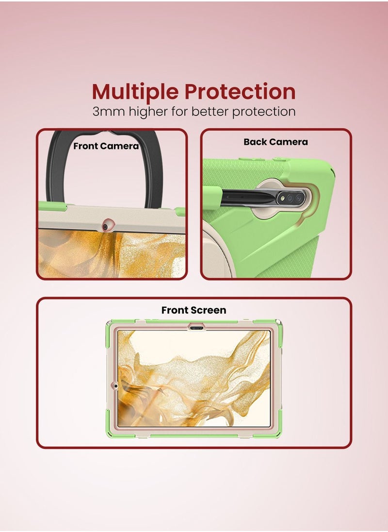 Moxedo Moxedo Shockproof Rugged Protective Colorful Case with 360 Rotating Kickstand and Shoulder Strap Compatible for Samsung Galaxy Tab S7 Plus 12.4-inch 2020 / S8 Plus 2022 (T730/T970/X800) - Matcha Green  - Image 3
