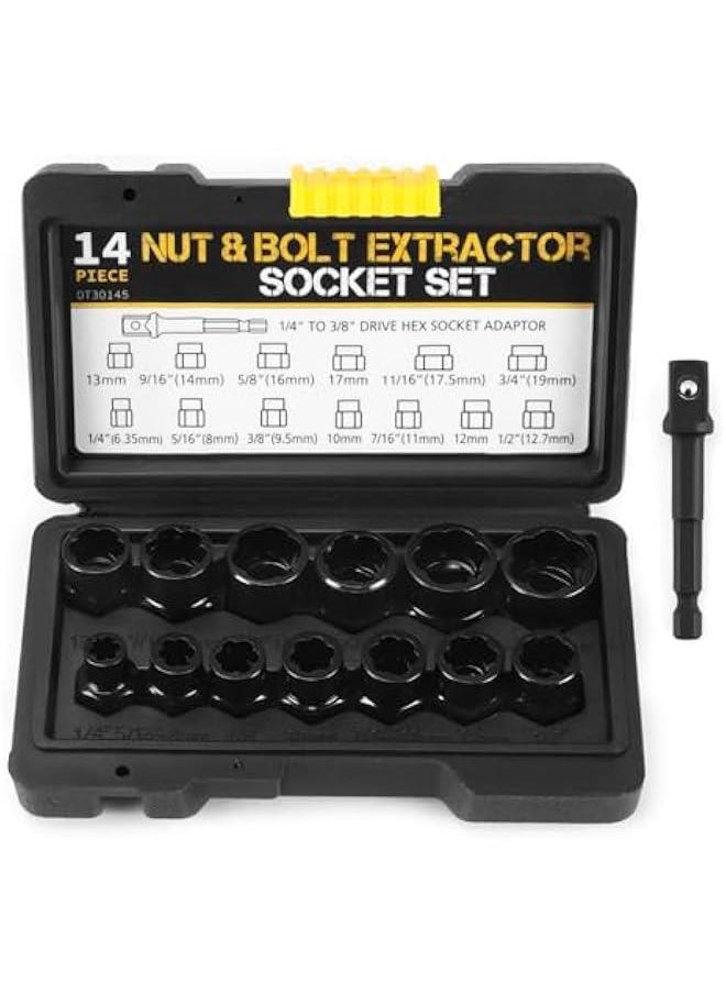 Arabest Bolt Extractor Set, Chrome-Molybdenum Steel Bolt Remover Set with Case, 3/8-inch Drive, 13+1 Pieces with Hex Adapter  - Image 2
