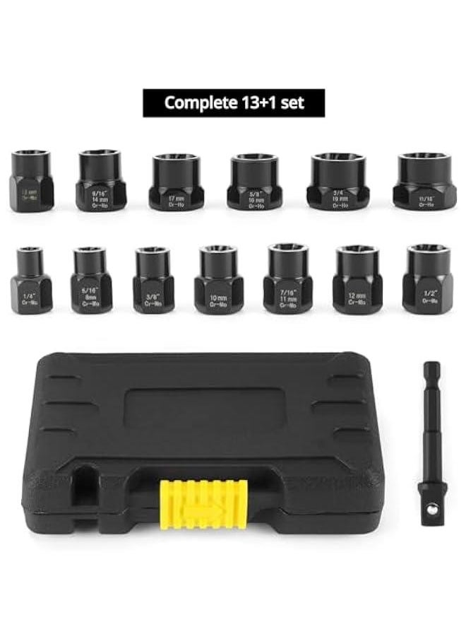 Arabest Bolt Extractor Set, Chrome-Molybdenum Steel Bolt Remover Set with Case, 3/8-inch Drive, 13+1 Pieces with Hex Adapter  - Image 5