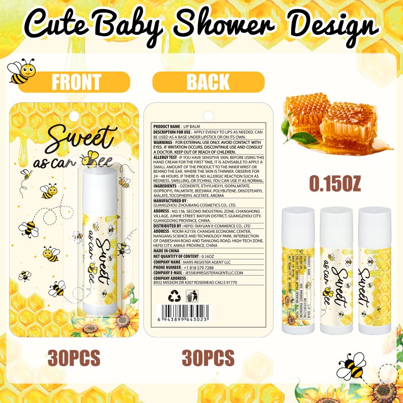Sacubee 30 Pack Sweet as Can Bee Bulk Baby Shower Games Prizes Party Gifts Lip Balms Favors for Winners Adults Guests Gender Reveal Favors Decorations Baby Shower Souvenirs Gift Bags Stuffers - Image 2