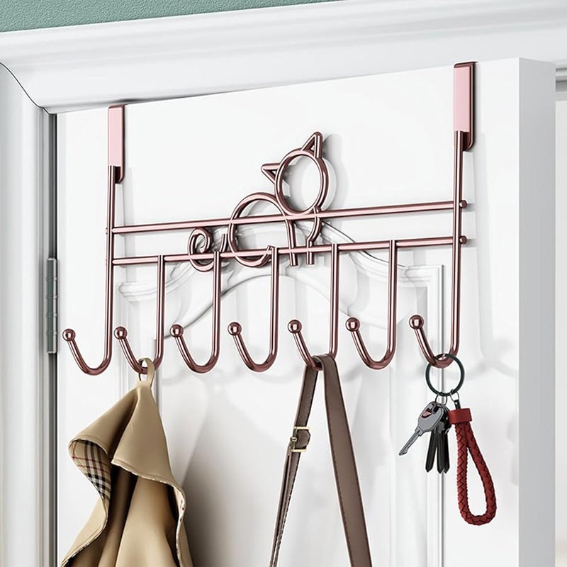 خطاف باب متعدد الأغراض بموضوع القطط، حامل مناشف مثبت على الحائط، منظف منزلي، اللون F - Image 3