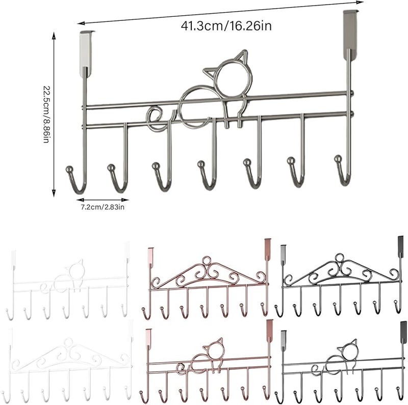 خطاف باب متعدد الأغراض بموضوع القطط، حامل مناشف مثبت على الحائط، منظف منزلي، اللون F - Image 5