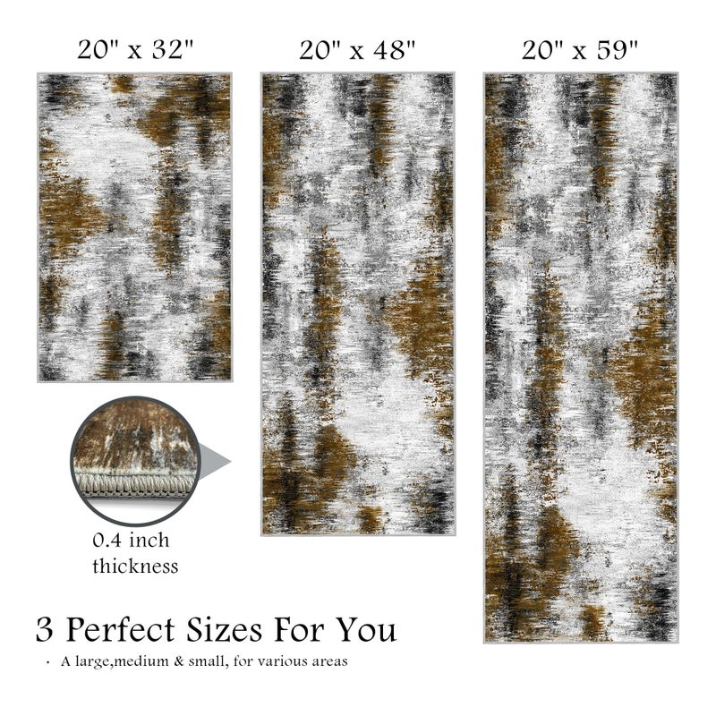 Tritard Upgrade Non Slip Kitchen Rugs Sets of 3 Washable Kitchen Mats for Floor Abstract Kitchen Runner Rug Soft Floor Mat Set Kitchen Carpet Rugs for Hallway, Laundry, Entryway, Office, Grey Brown - Image 3