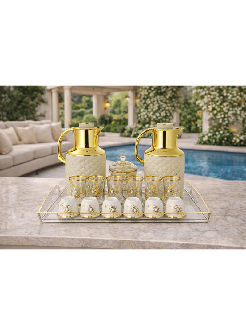 رادین طقم ترمس شاي وقهوة عربي فاخر مع أكواب وأطباق وتري – 22 قطعة