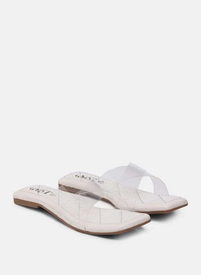 جنيست Quilted Detail Transparent Strap Flat Sandals by Styli