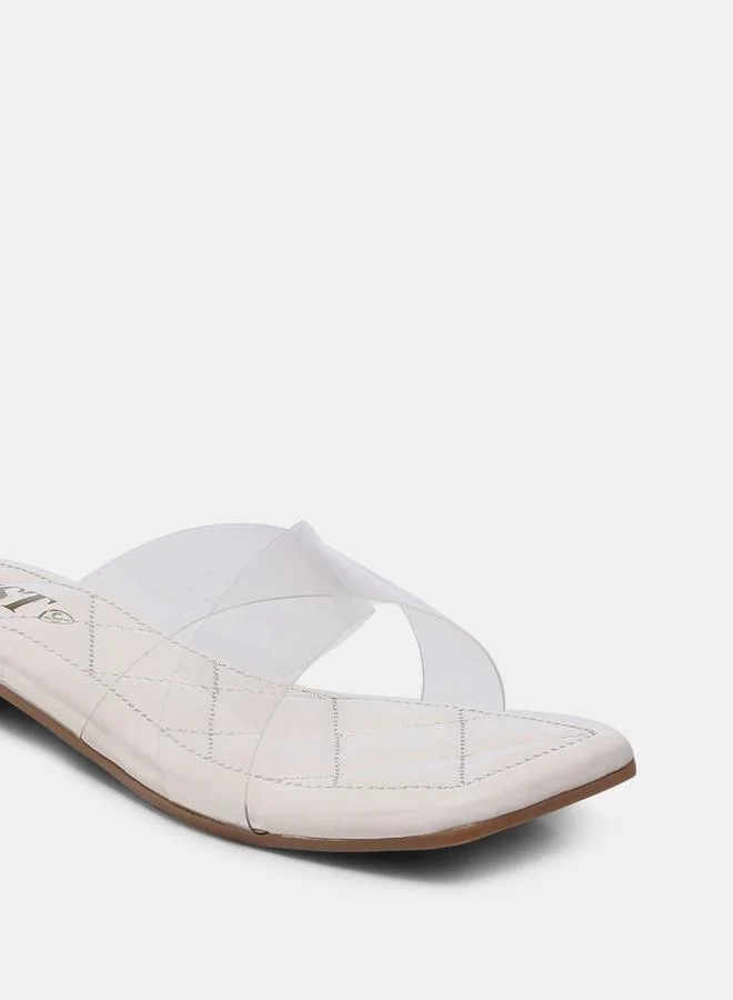 جنيست Quilted Detail Transparent Strap Flat Sandals by Styli