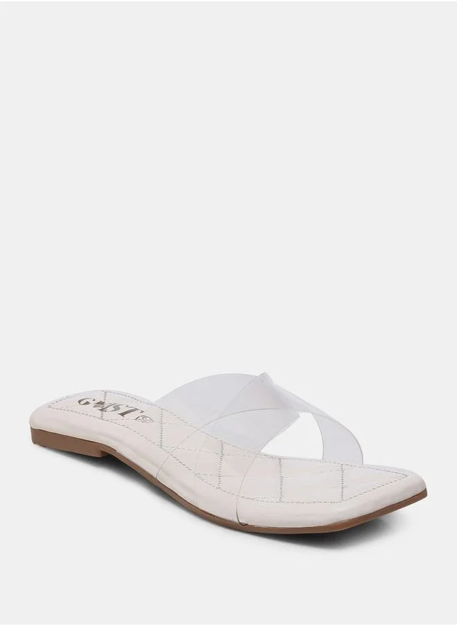 جنيست Quilted Detail Transparent Strap Flat Sandals