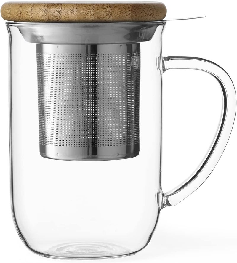 VIVA Scandinavia VIVA Minima Balance Glass Infuser Tea Cup  17 oz  500 ml Mug with Stainless Steel Infusion Mesh and Bamboo Wood Lid - Image 1