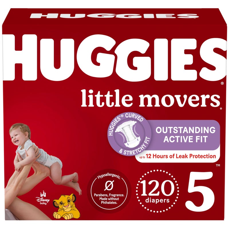 Huggies Size 5 Diapers, Little Movers Baby Diapers, Size 5 (27+ lbs), 120 Count (2 Packs of 60) - Image 1
