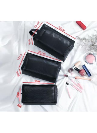 Large Mesh Makeup Bag Set 3PCS Cosmetic Bag Travel Organizer Breathable Mesh Toiletry Bag Cosmetic Storage Pouch for Women Black - view 4