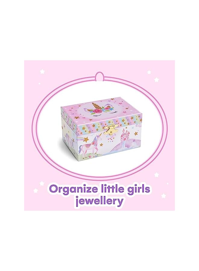JewelKeeper Girl's Musical Jewelry Storage Box with Spinning Unicorn, Glitter Rainbow and Stars Design, The Beautiful Dreamer Tune - Image 2