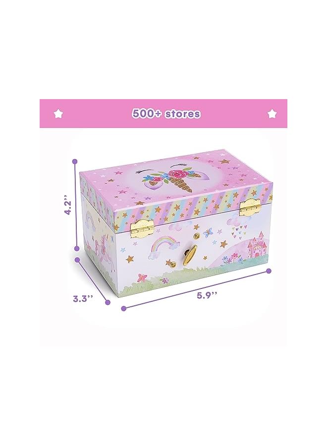 JewelKeeper Girl's Musical Jewelry Storage Box with Spinning Unicorn, Glitter Rainbow and Stars Design, The Beautiful Dreamer Tune - Image 3