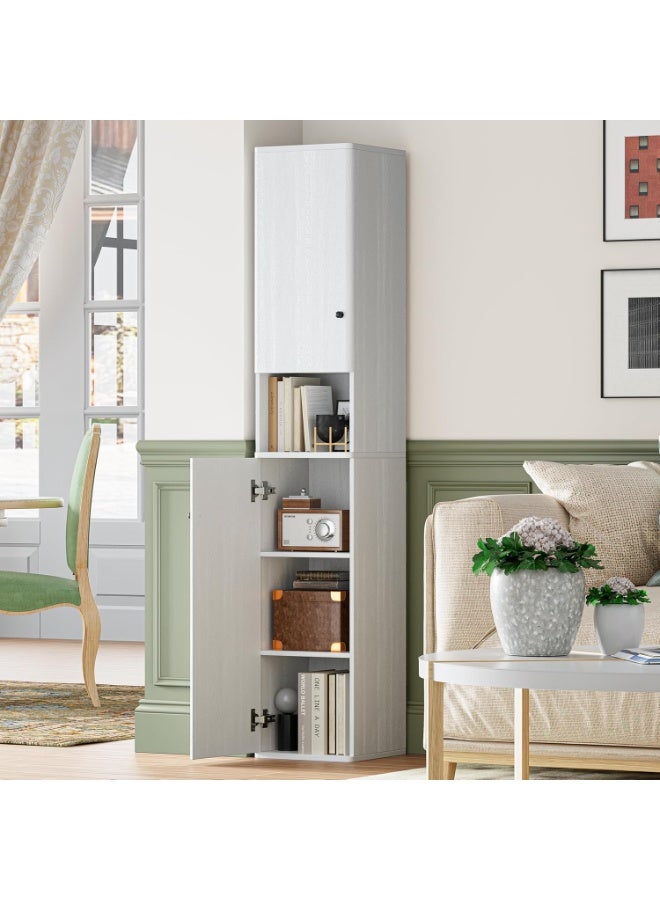 Chogori 6-Tier Tall Skinny Cabinet with 2 Doors, 64" Narrow Storage Cabinet with Adjustable Shelves, for Small Spaces, Bathroom, Kitchen, Hallway, Anti-Tip Kit Included, White - Image 3