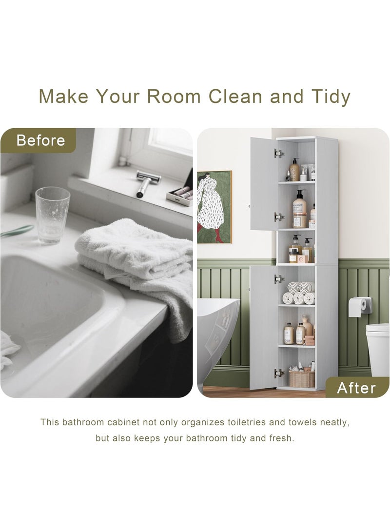 Chogori 6-Tier Tall Skinny Cabinet with 2 Doors, 64" Narrow Storage Cabinet with Adjustable Shelves, for Small Spaces, Bathroom, Kitchen, Hallway, Anti-Tip Kit Included, White - Image 4