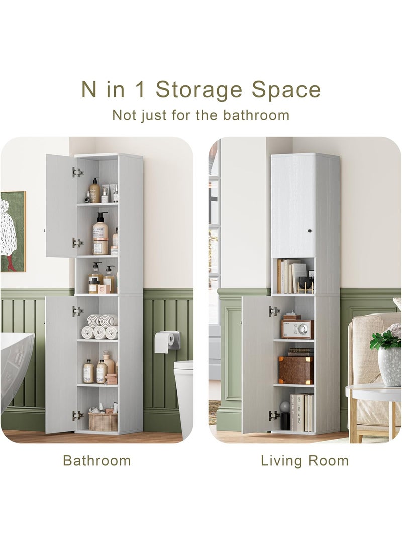 Chogori 6-Tier Tall Skinny Cabinet with 2 Doors, 64" Narrow Storage Cabinet with Adjustable Shelves, for Small Spaces, Bathroom, Kitchen, Hallway, Anti-Tip Kit Included, White - Image 5