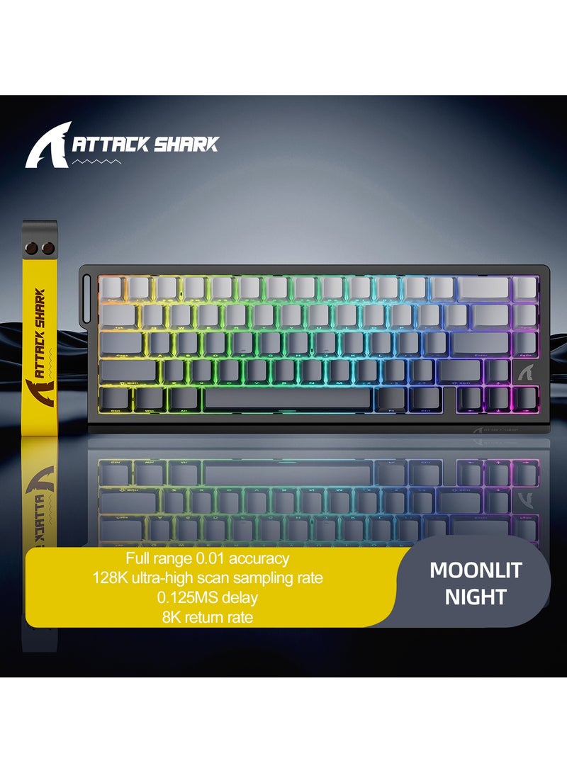 Attack Shark X68HE Wired Magnetic Gaming Keyboard, 0.01mm Adjustable Actuation, 8kHz Polling Rate, RGB Backlight, Side-Printed PBT Keycaps, 100M Lifespan Hall Effect Switches, 65% Layout (Moon Night Black) - Image 1