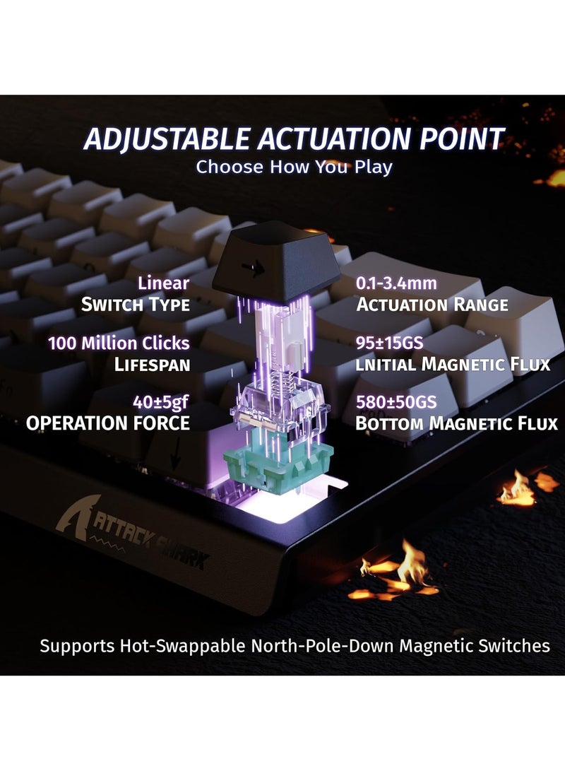 Attack Shark X68HE Wired Magnetic Gaming Keyboard, 0.01mm Adjustable Actuation, 8kHz Polling Rate, RGB Backlight, Side-Printed PBT Keycaps, 100M Lifespan Hall Effect Switches, 65% Layout (Moon Night Black) - Image 3