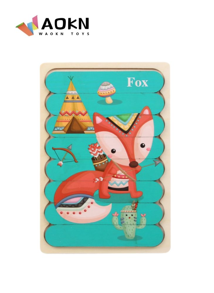 WAOKN Kids Wooden Puzzle Early Education Creative Embedded Double Sided Strip Building Blocks Puzzle Exercise Children Hand and Eye Coordination Ability Cognitive Ability