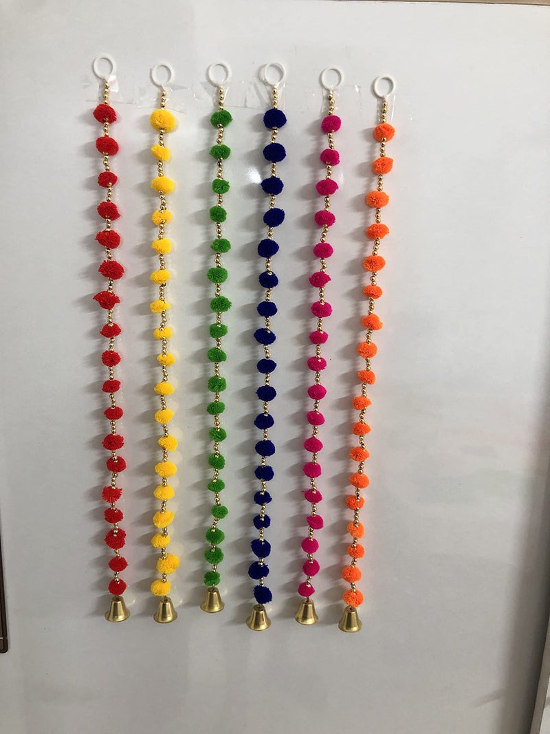 Aahum Sale Handmade WallDoor Hangings 3 Ft.Strings MultiColor Pom Pom Torans Garland Bandhanwar Golden Bells Temple,Ganesha Decoration Home Décor Diwali,Festival,Navratri,Wedding,Party(3 FT 6 Strings) - Image 1