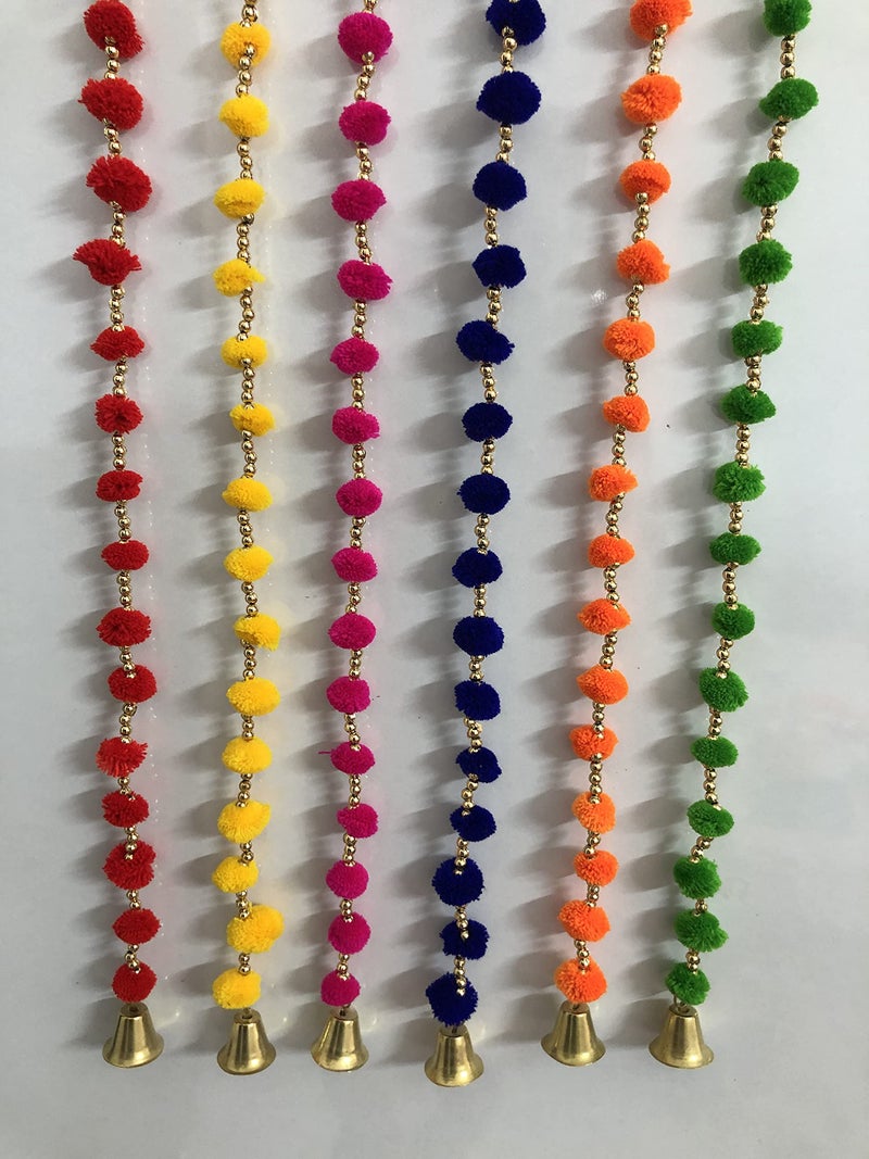 Aahum Sale Handmade WallDoor Hangings 3 Ft.Strings MultiColor Pom Pom Torans Garland Bandhanwar Golden Bells Temple,Ganesha Decoration Home Décor Diwali,Festival,Navratri,Wedding,Party(3 FT 6 Strings) - Image 5