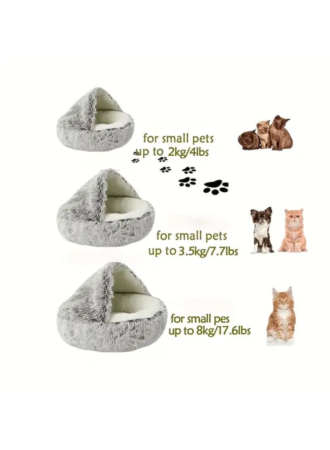 Grey Cat Bed With Warm Plush Cover Semi Enclosed Anti Kick Design Machine Washable 50cm - Image 1