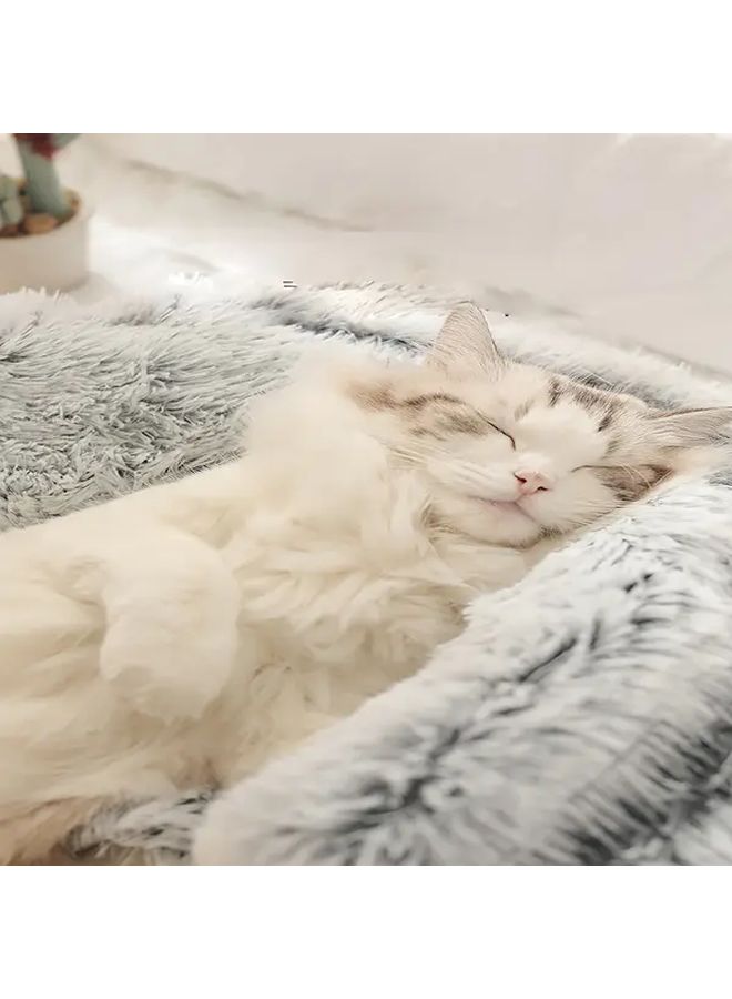 Grey Cat Bed With Warm Plush Cover Semi Enclosed Anti Kick Design Machine Washable 50cm - Image 2