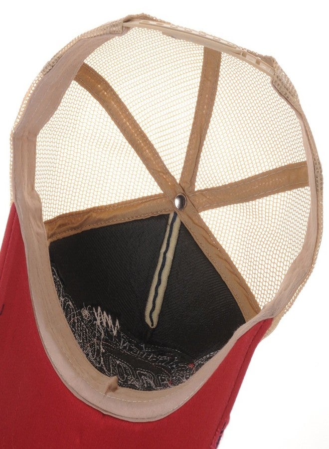 WITHMOONS Meshed Baseball Cap Distressed Trucker Hat Star KR1185 (Red) - Image 4