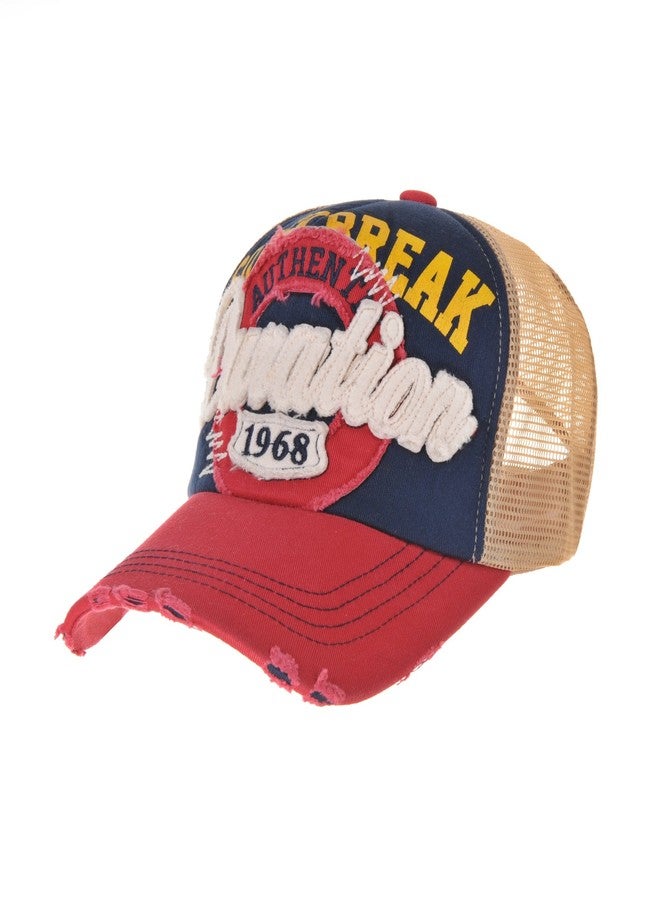 WITHMOONS Meshed Baseball Cap Distressed Trucker Hat Star KR1185 (Red) - Image 1