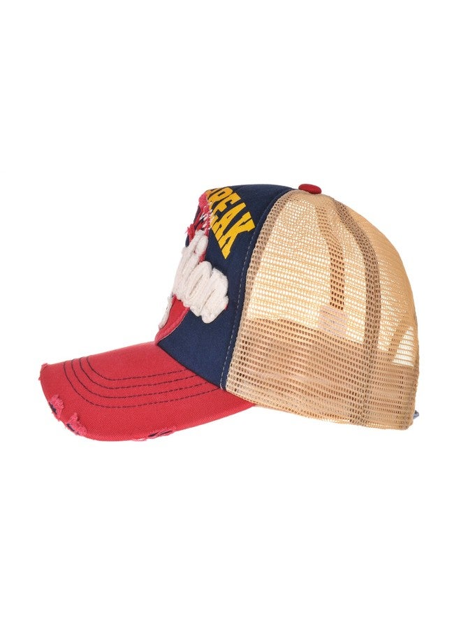 WITHMOONS Meshed Baseball Cap Distressed Trucker Hat Star KR1185 (Red) - Image 2
