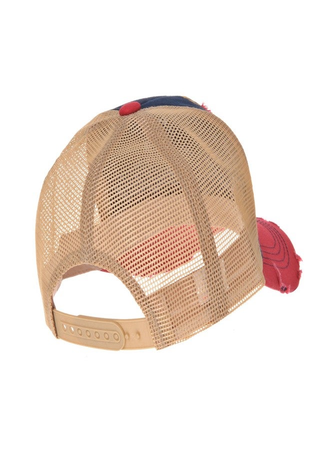 WITHMOONS Meshed Baseball Cap Distressed Trucker Hat Star KR1185 (Red) - Image 3