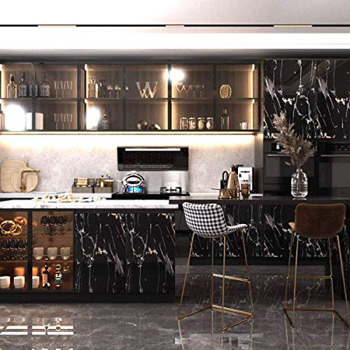 WALLTON Wall Stickers Marble Wallpaper Furniture (16 x 48 Inch) Kitchen Cabinets, Almirah, Plastic & Wooden Tabletop, Wardrobe, Makeover PVC DIY Self Adhesive, Black & Golden Marble Glossy - Image 5