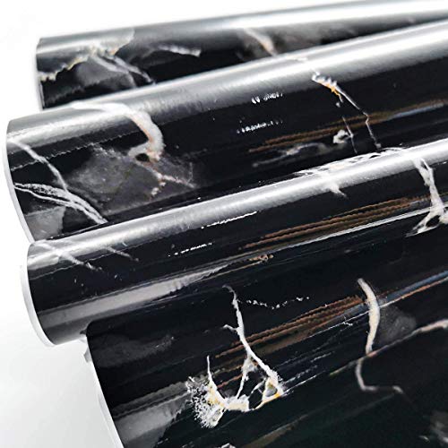 WALLTON Wall Stickers Marble Wallpaper Furniture (16 x 48 Inch) Kitchen Cabinets, Almirah, Plastic & Wooden Tabletop, Wardrobe, Makeover PVC DIY Self Adhesive, Black & Golden Marble Glossy - Image 2