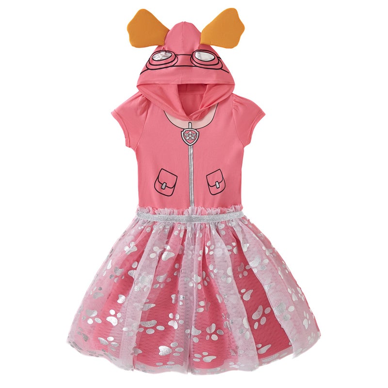 Paw Patrol Nickelodeon Girls Cosplay Hooded Tulle Dress with Ears for Infant, Toddler and Big Kids - Image 1
