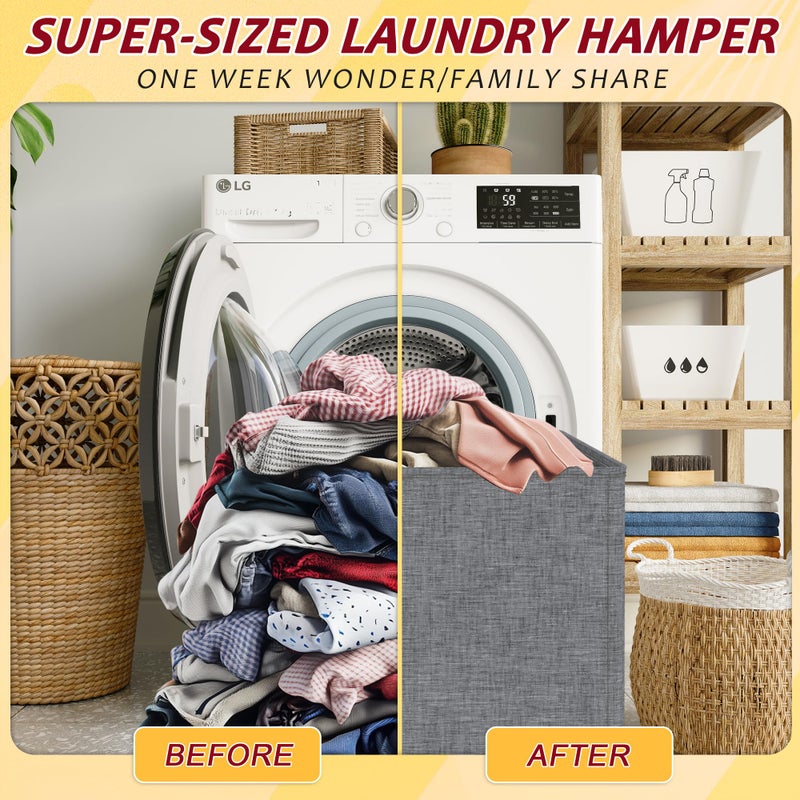 Vincona 195L Laundry Hamper 3 Section,Large Laundry Hamper with Lid,Dirty Clothes Hamper with 3 Inner Bags,Collapsible Laundry Basket Organizer for Laundry Room,Bedroom,Laundry Sorter Hamper 3 Compartment - Image 5