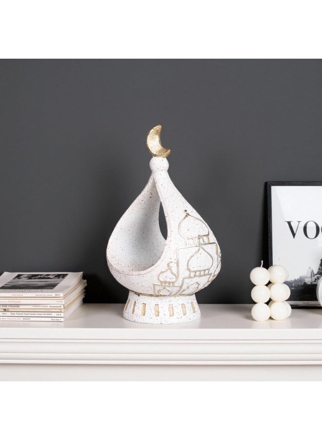 Decorative White Ceramic Moon Accessory Holder with Gold Accent, 8.66 x 5.51 Inches - Image 4