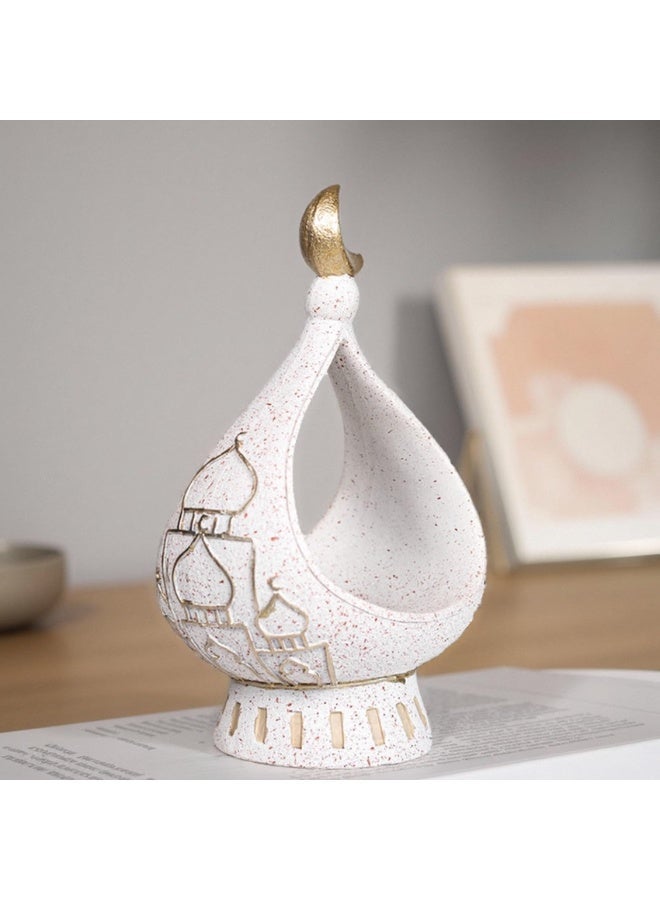 Decorative White Ceramic Moon Accessory Holder with Gold Accent, 8.66 x 5.51 Inches - Image 1