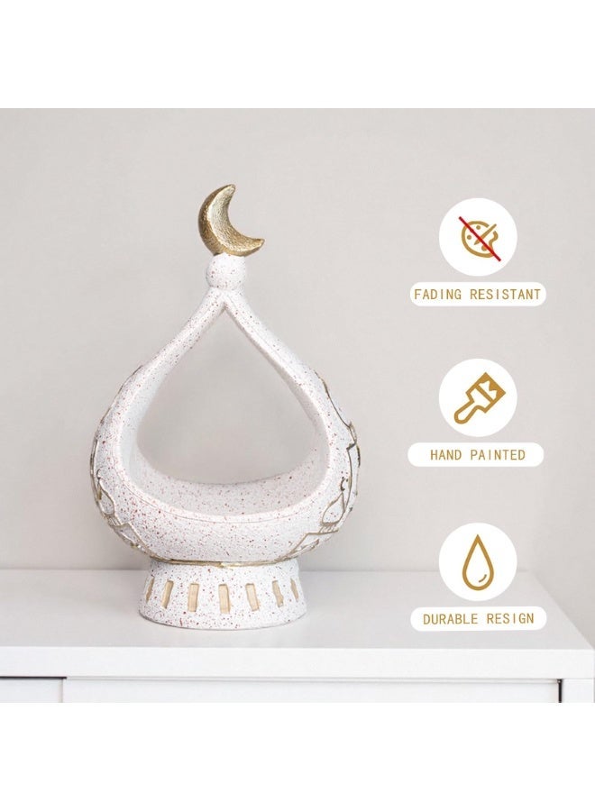 Decorative White Ceramic Moon Accessory Holder with Gold Accent, 8.66 x 5.51 Inches - Image 2
