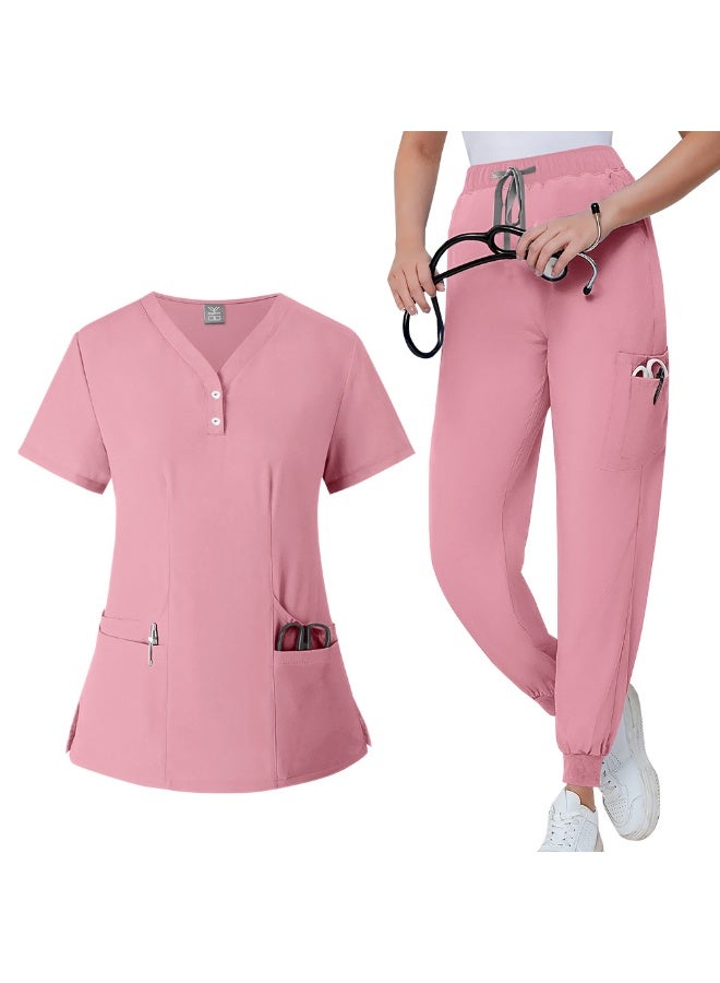 NIBEMINENT Scrubs Medical Uniform Short Sleeve Tops+Pants Nursing Uniform Women Pet Shop Doctor Hospital Clinic Surgery Workwear Scrub Sets - Image 1