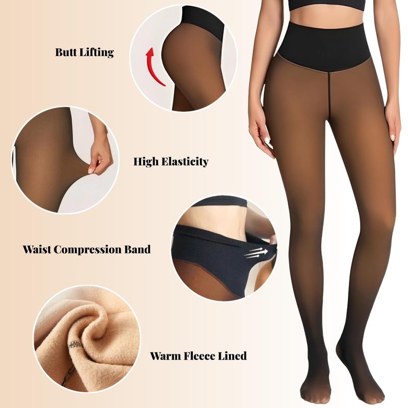Apriddeo Women's Fake Sheer Thermal Tights - One-Seam Fleece Lined Leggings with Tummy Control & Butt Lifting - Image 1