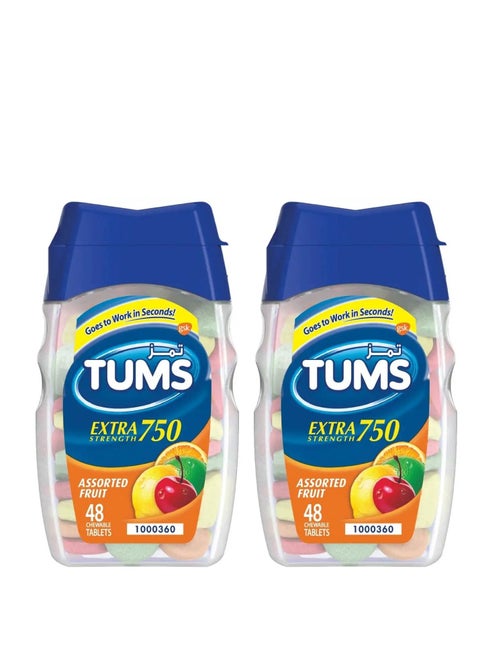 Tums Pack Of 2 Extra Strength 750mg 48 Chewable Tablets