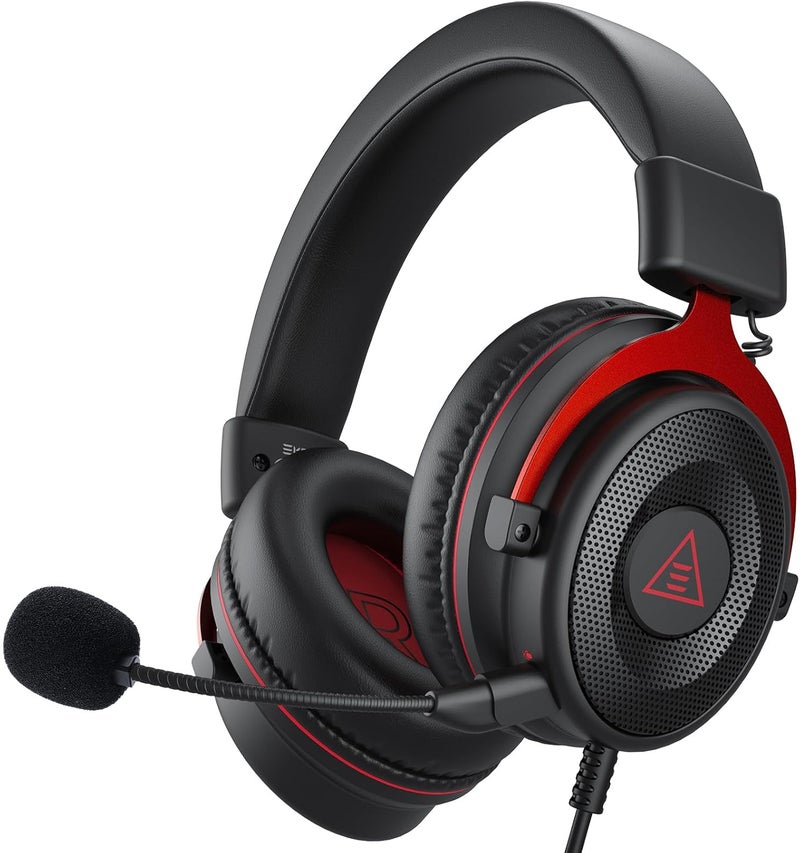 Gaming Headset, PS4 Headset Wired Gaming Headphones With Noise Cancelling Mic, Over-Ear Computer Headset Compatible With PS5/PS4/PC/Xbox One/Laptop (Red) - Image 1