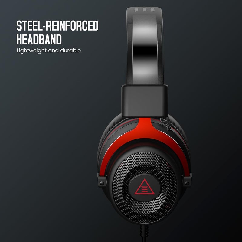 Gaming Headset, PS4 Headset Wired Gaming Headphones With Noise Cancelling Mic, Over-Ear Computer Headset Compatible With PS5/PS4/PC/Xbox One/Laptop (Red) - Image 5