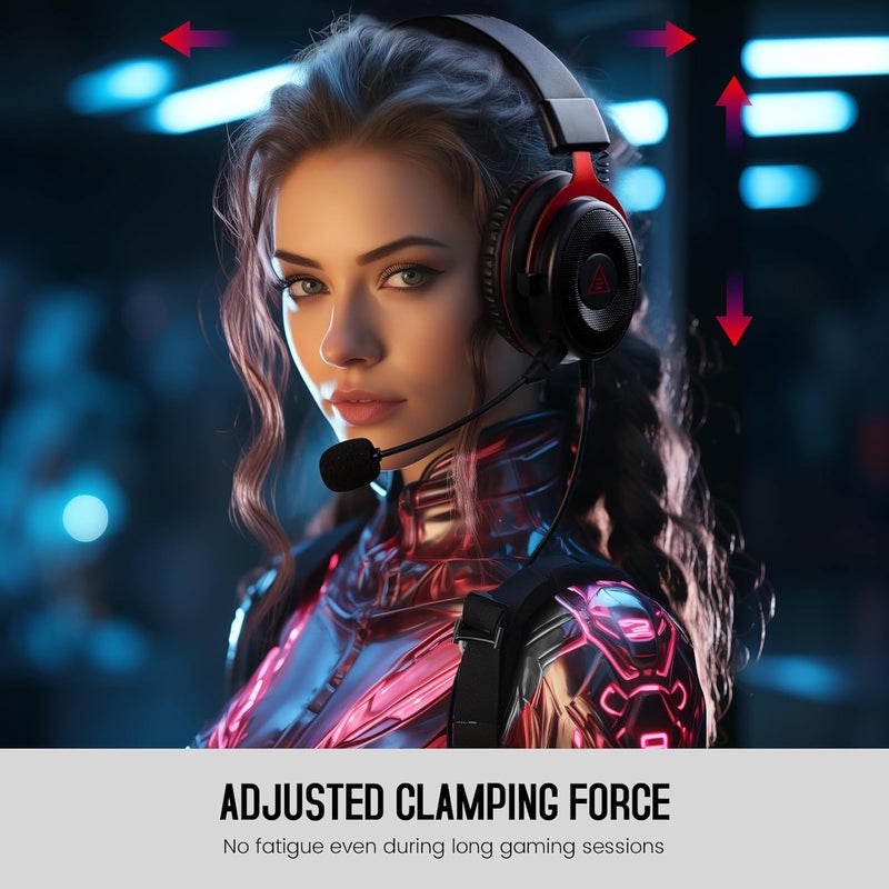 Gaming Headset, PS4 Headset Wired Gaming Headphones With Noise Cancelling Mic, Over-Ear Computer Headset Compatible With PS5/PS4/PC/Xbox One/Laptop (Red) - Image 2