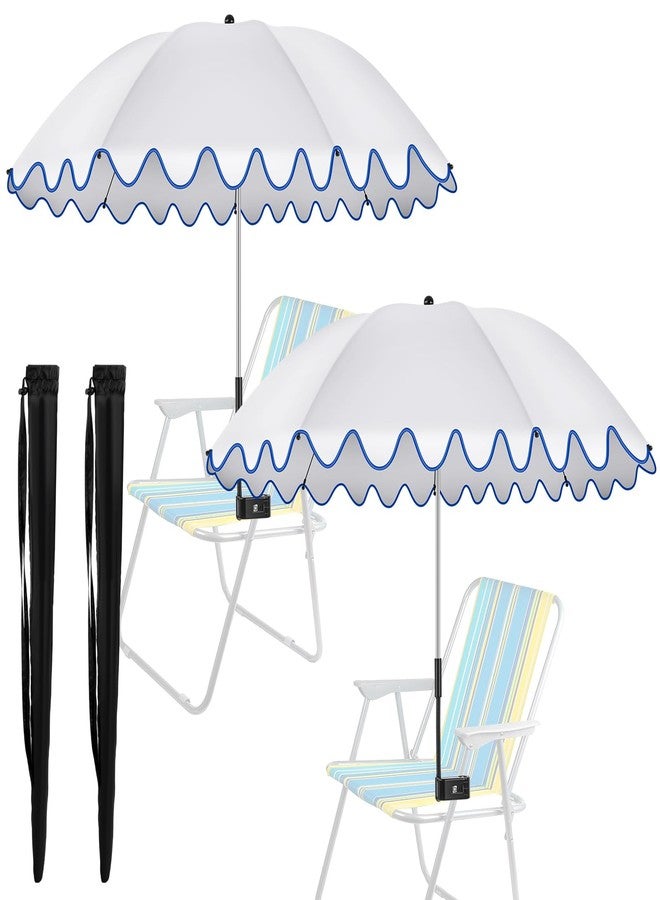 Abbylike 2 Pcs Scalloped Chair Umbrella with Universal Adjustable Clamp 38'' Portable Wheelchair Umbrella UPF 50+ Camping Chair Parasol with Bag for Outdoor Patio Lawn(White, Dark Blue Scalloped) - Image 1